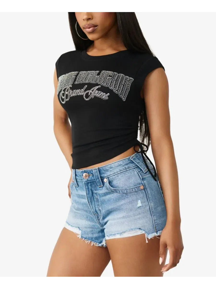 Женская детская блузка с кристальными боковыми складками True Religion — изображение 2 из 3, черный