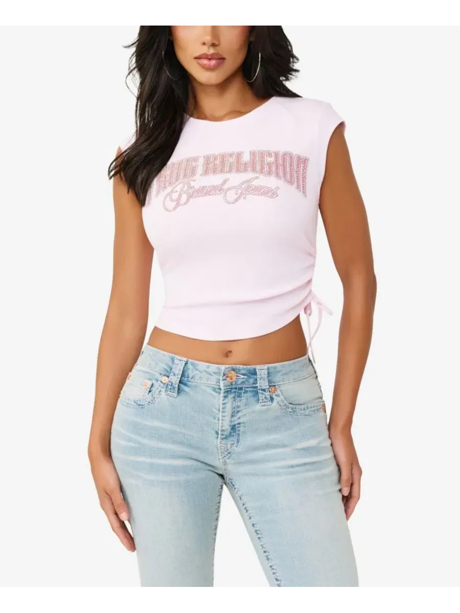 Женская детская блузка с кристальными боковыми складками True Religion — изображение 1 из 3, розовый