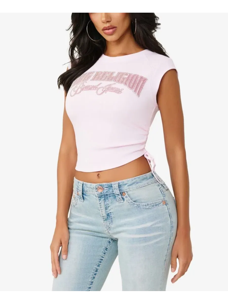 Женская детская блузка с кристальными боковыми складками True Religion — изображение 2 из 3, розовый