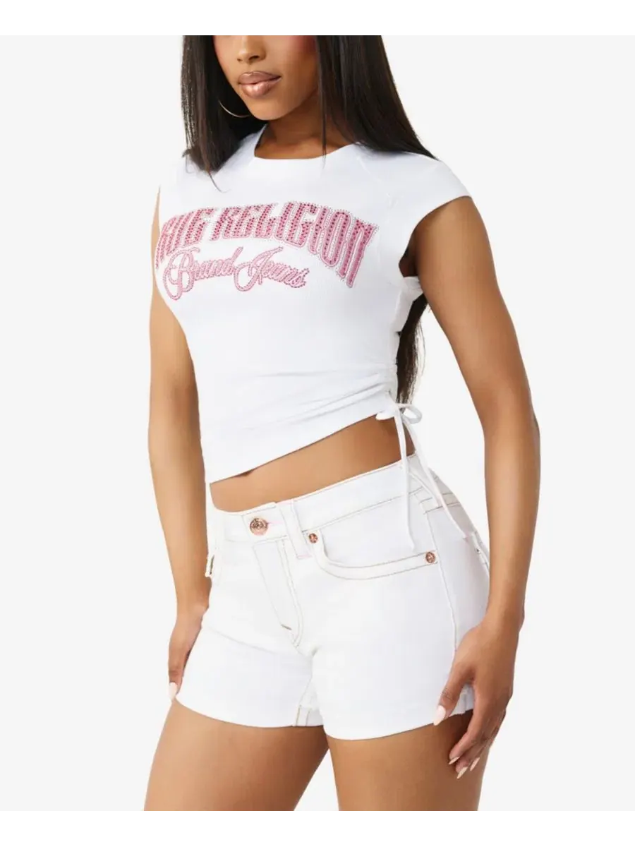 Женская детская блузка с кристальными боковыми складками True Religion — изображение 2 из 3, белый
