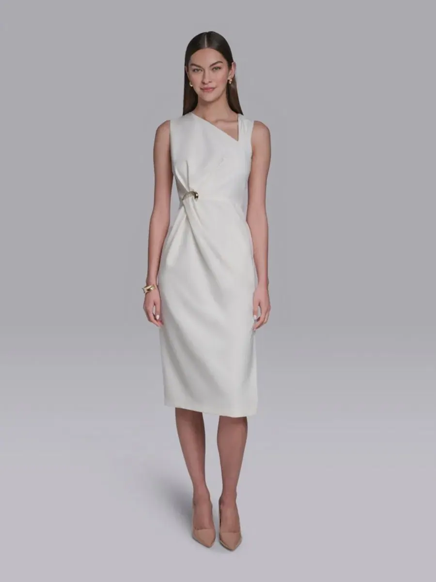 Женское миди-платье с асимметричным вырезом Halston — белый