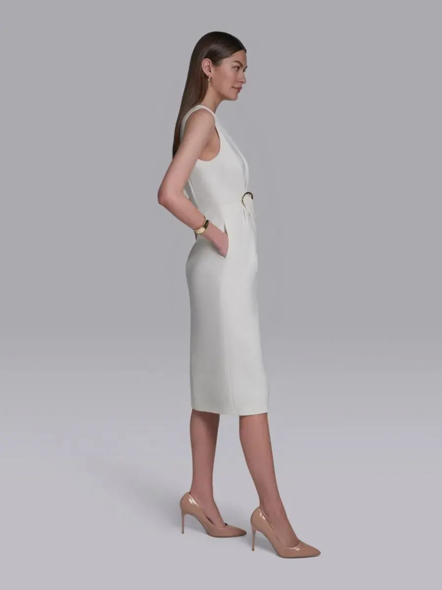 Женское миди-платье с асимметричным вырезом Halston — изображение 3 из 6, белый