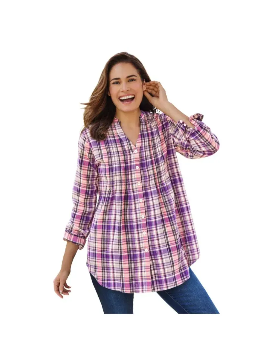 Женская фланелевая рубашка больших размеров с защипами Woman Within, Sweet Plum Plaid