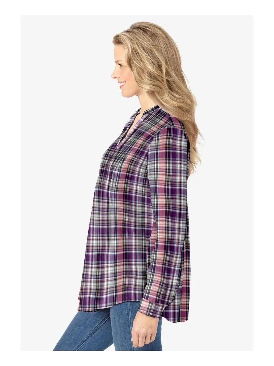 Женская фланелевая рубашка больших размеров с защипами Woman Within, Sweet Plum Plaid — изображение 3 из 3
