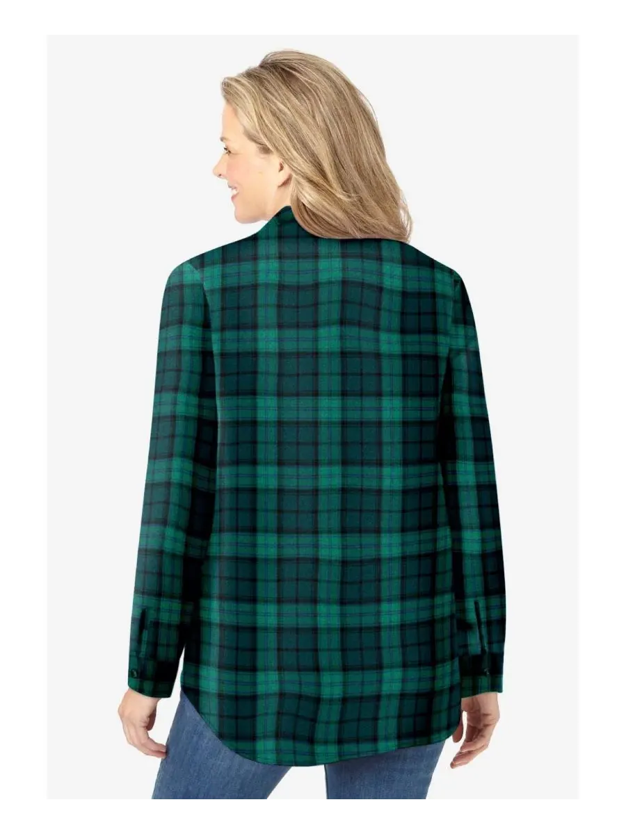 Женская фланелевая рубашка больших размеров с защипами Woman Within, Rich Jade Plaid — изображение 2 из 3