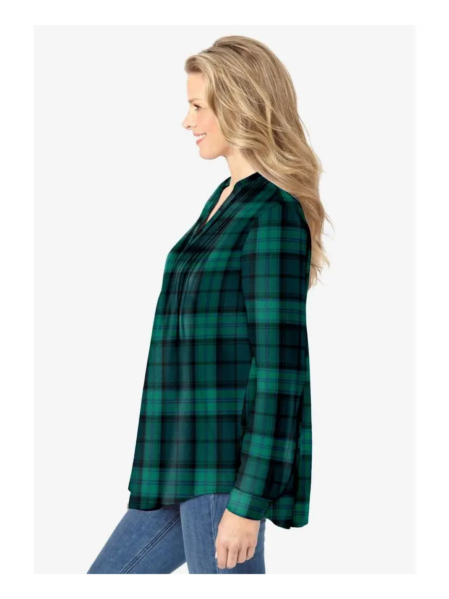 Женская фланелевая рубашка больших размеров с защипами Woman Within, Rich Jade Plaid — изображение 3 из 3