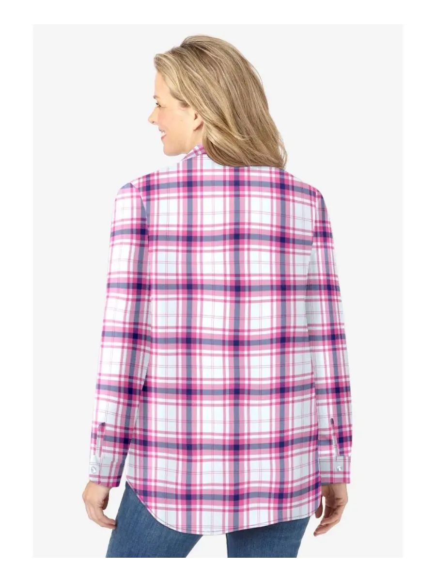 Женская фланелевая рубашка больших размеров с защипами Woman Within, Peony Petal Plaid — изображение 2 из 2