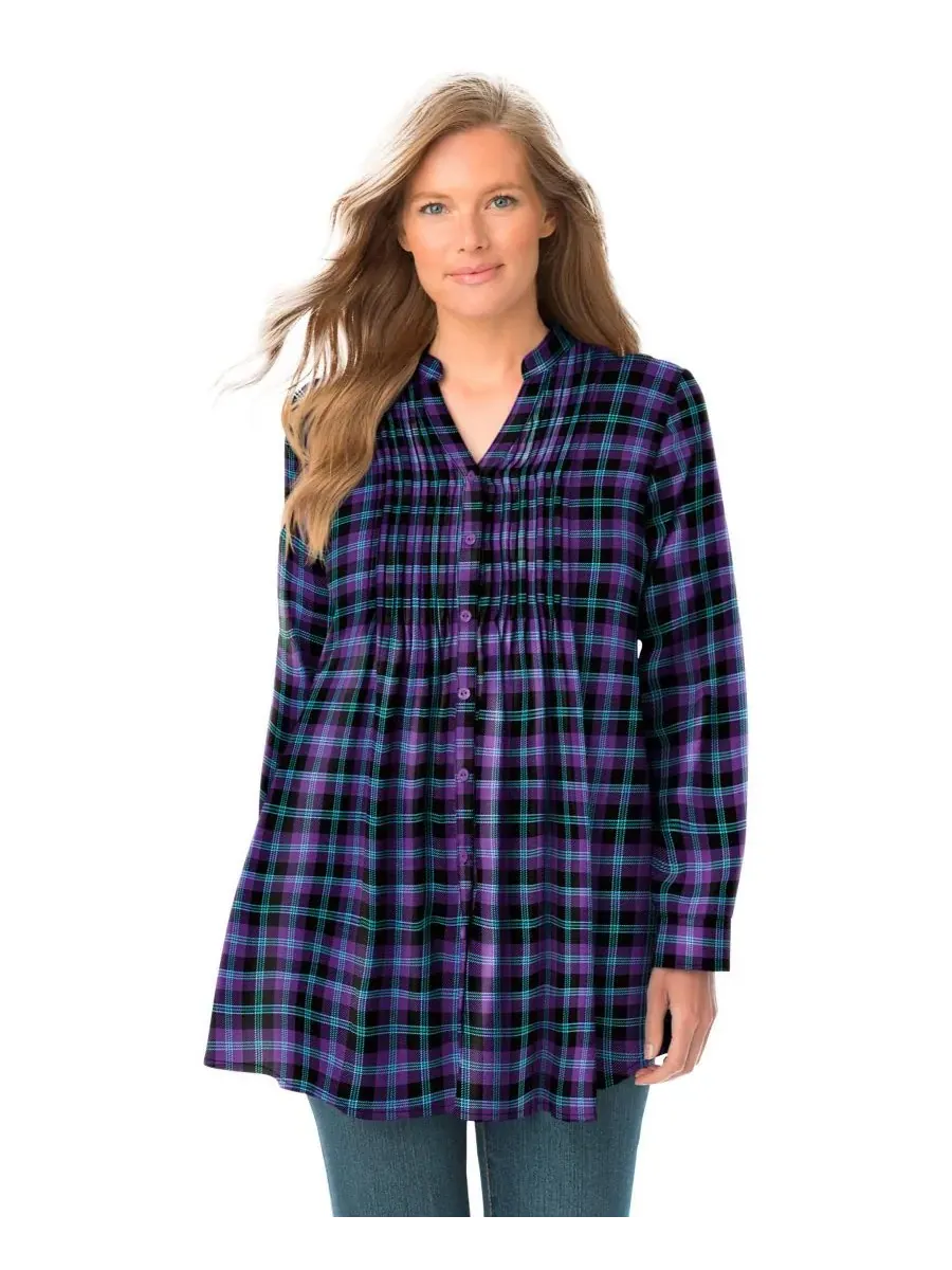 Женская фланелевая рубашка больших размеров с защипами Woman Within, Midnight Plum Plaid