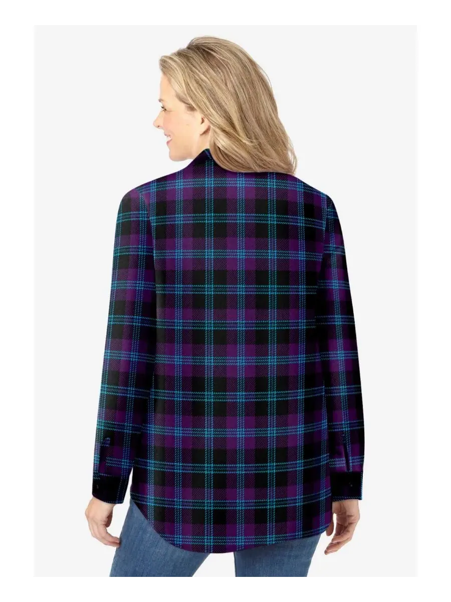 Женская фланелевая рубашка больших размеров с защипами Woman Within, Midnight Plum Plaid — изображение 2 из 3