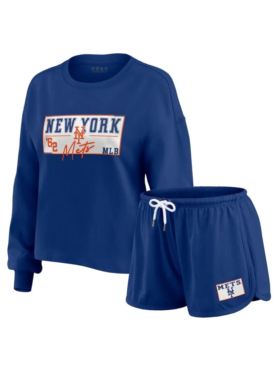 Комплект из футболки с длинным рукавом и шорт с принтом New York Mets WEAR by Erin Andrews — синий