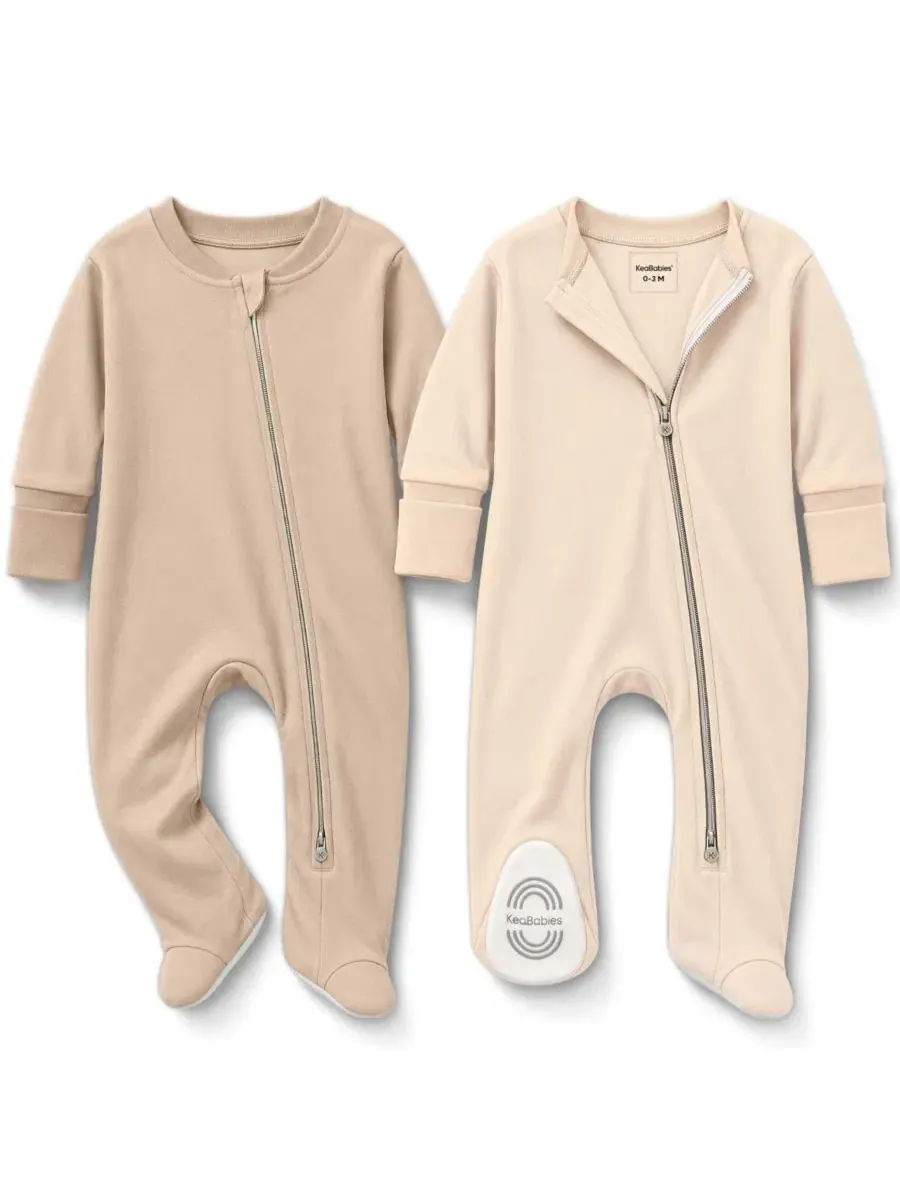 Комплект детских пижам-слипов из 2 шт., с закрытыми рукавами, хлопковые, Soothe Sleep N' Play — изображение 1 из 9, экру