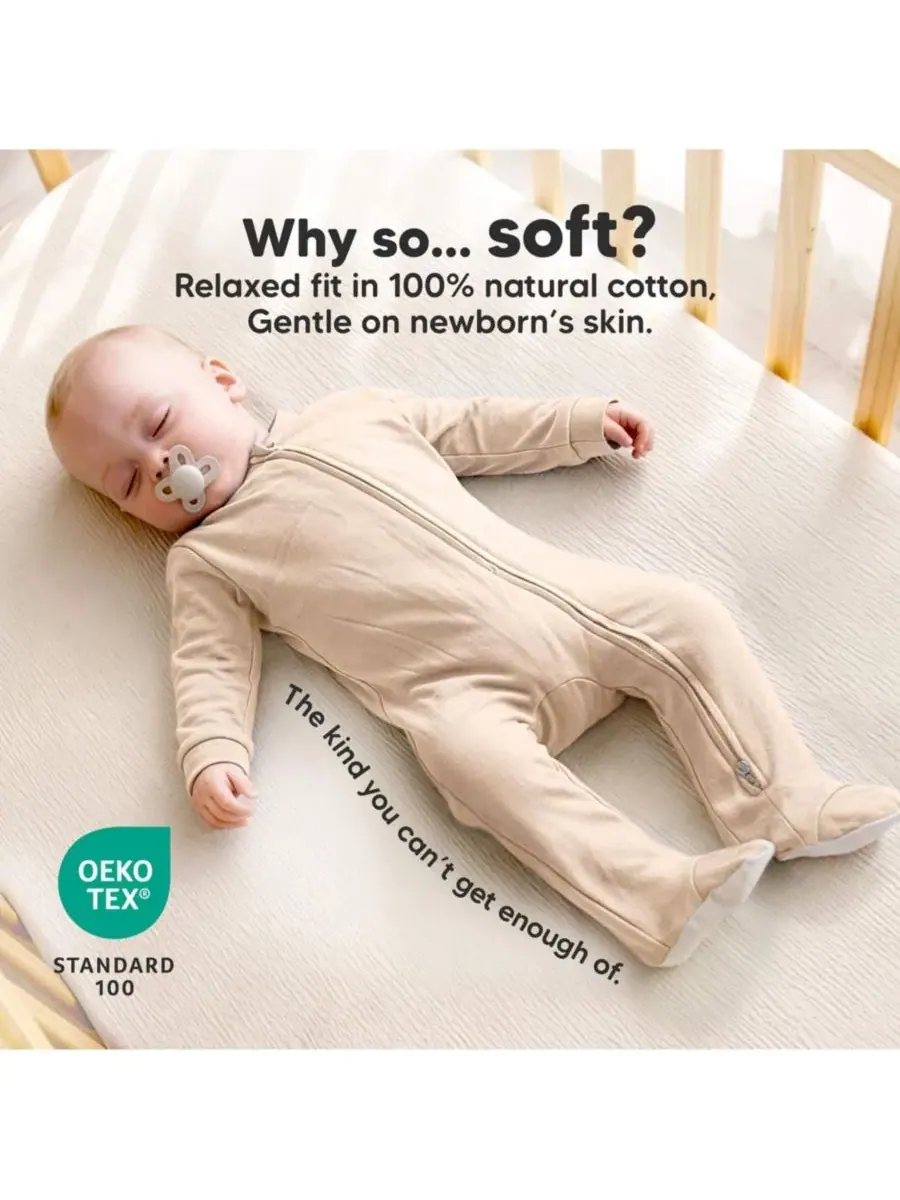 Комплект детских пижам-слипов из 2 шт., с закрытыми рукавами, хлопковые, Soothe Sleep N' Play — изображение 2 из 9, экру