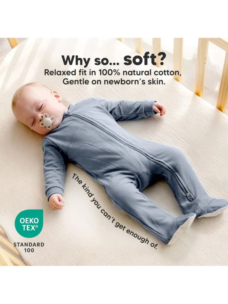Комплект детских пижам с закрытыми ножками, 2 шт, 100% хлопок, Soothe Sleep N' Play KeaBabies — изображение 3 из 9, серый