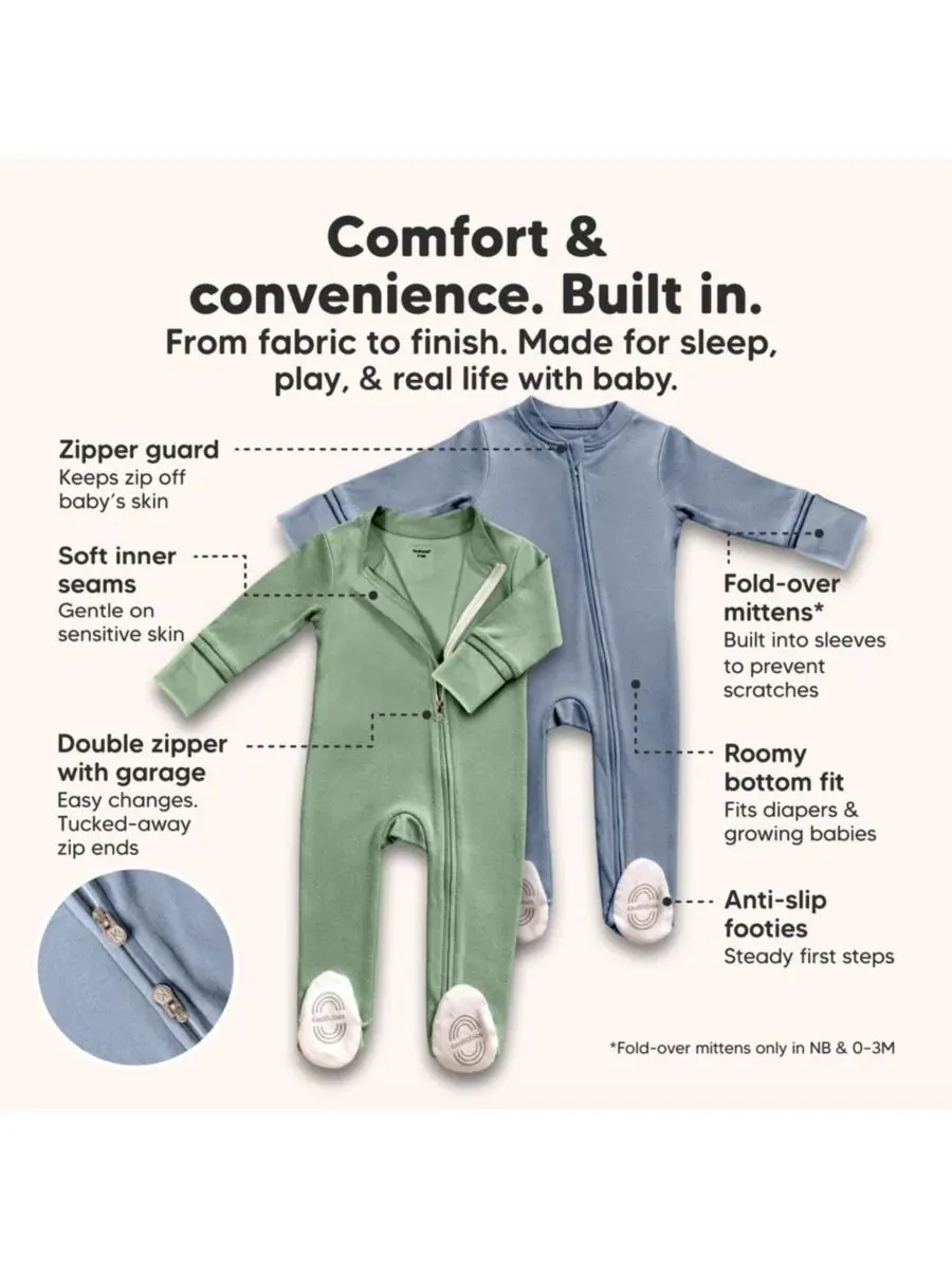 Комплект детских пижам с закрытыми ножками, 2 шт, 100% хлопок, Soothe Sleep N' Play KeaBabies — изображение 4 из 9, серый