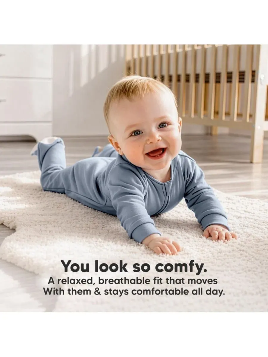 Комплект детских пижам с закрытыми ножками, 2 шт, 100% хлопок, Soothe Sleep N' Play KeaBabies — изображение 5 из 9, серый