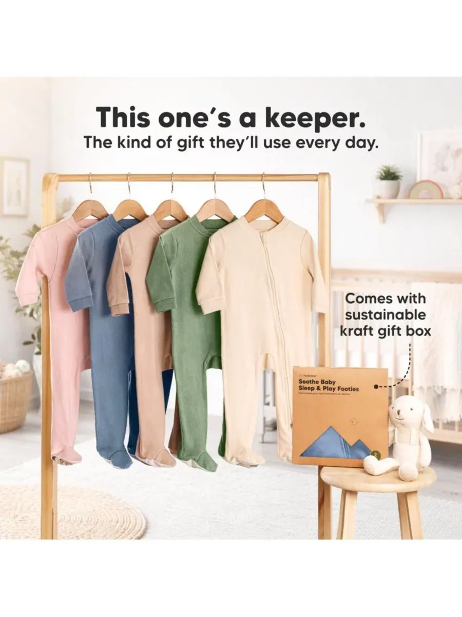 Комплект детских пижам с закрытыми ножками, 2 шт, 100% хлопок, Soothe Sleep N' Play KeaBabies — изображение 9 из 9, серый