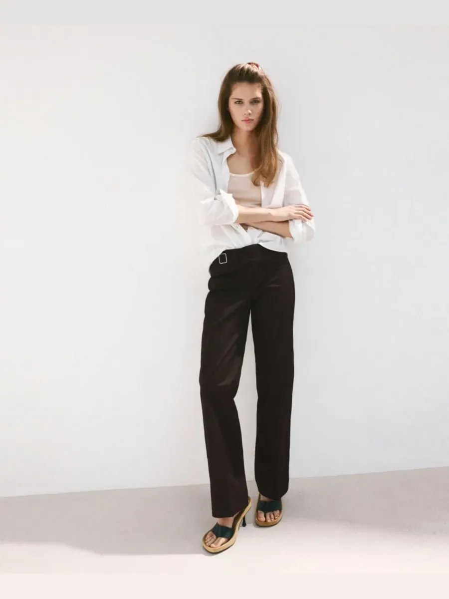 Брюки прямого кроя с поясом Belt Straight-Fit MANGO — изображение 2 из 6, шоколад