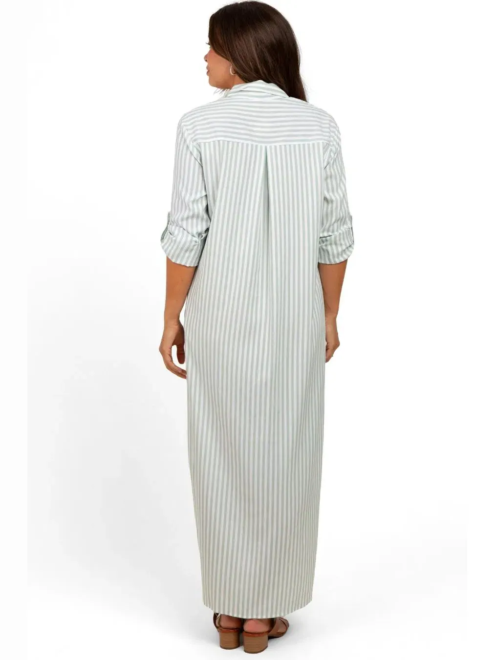 Платье-макси с принтом в полоску, с длинным рукавом, Striped Button Down Maternity Maxi Dress — изображение 3 из 3