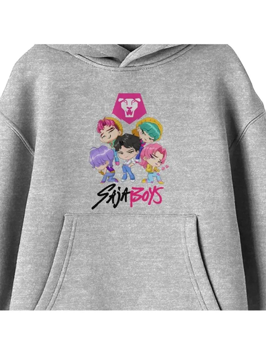 Худи с длинным рукавом с принтом Saja Boys Kawaii Chibi Art Kpop Demon Hunters — изображение 2 из 3, серый
