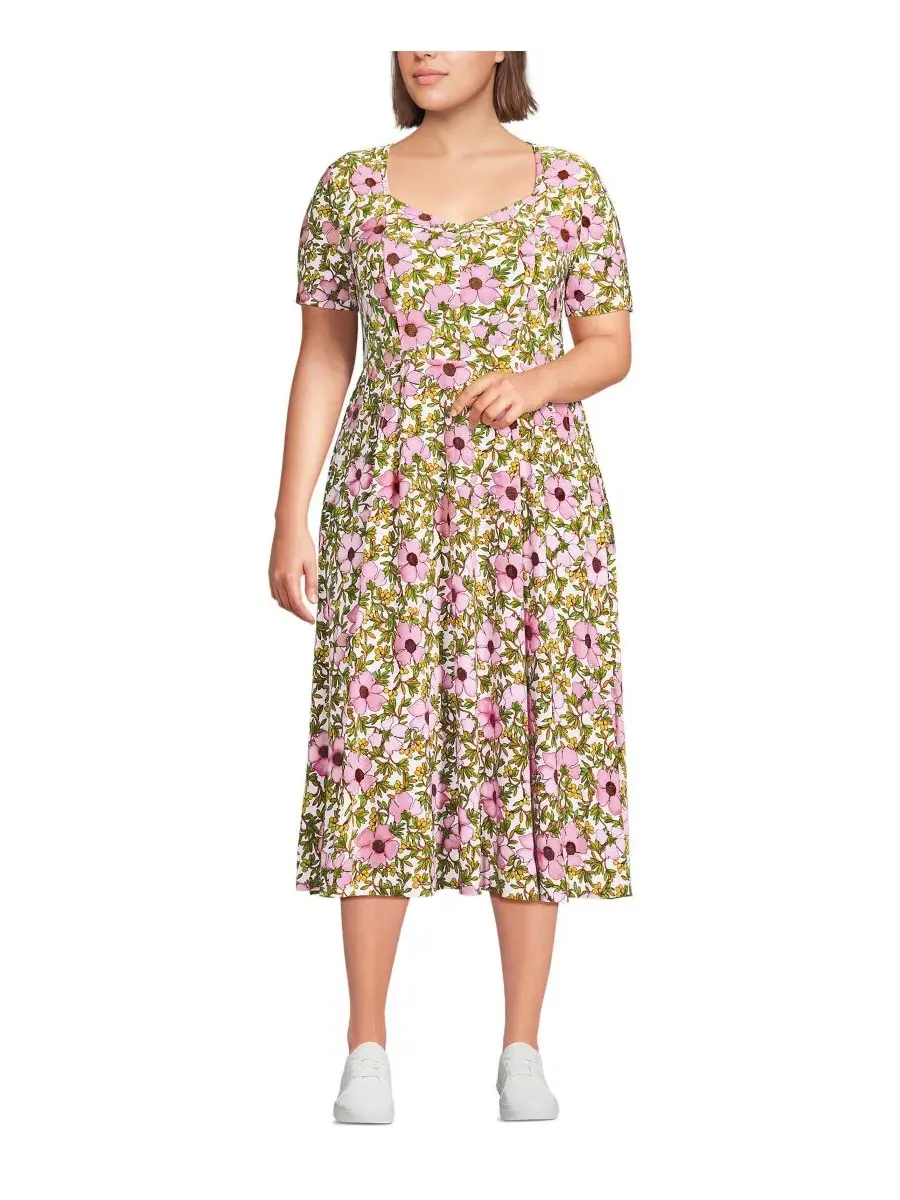 Платье миди из струящегося трикотажа с декольте Sweetheart, Plus Size Lands' End