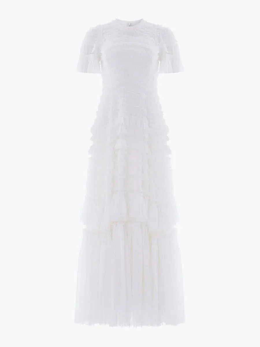 Платье-макси с рюшами Valentine Ruffle Gown Needle & Thread — изображение 2 из 4, белый