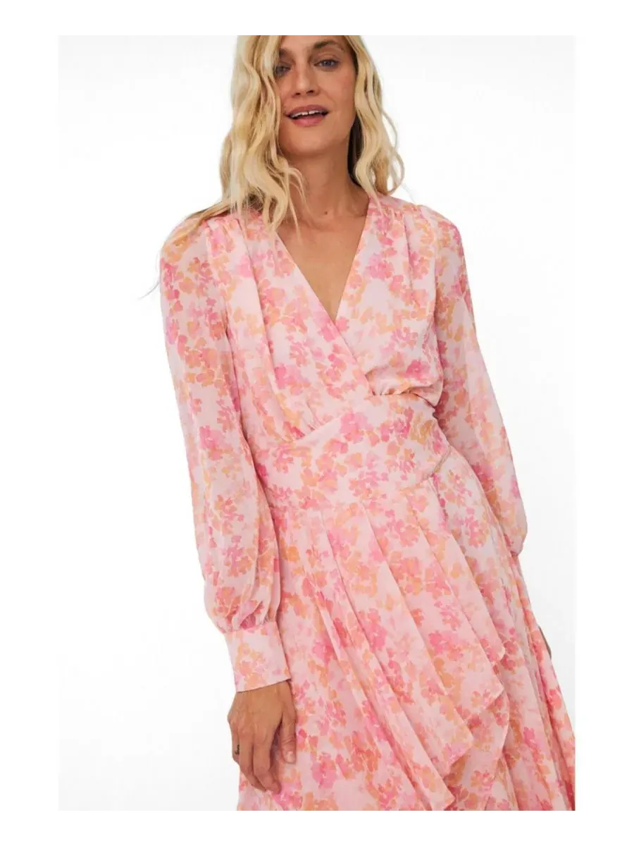 Платье-макси с цветочным принтом Romance V-Neck Long-Sleeve Floral-Print Maxi Dress CRAS — изображение 2 из 8, голубой