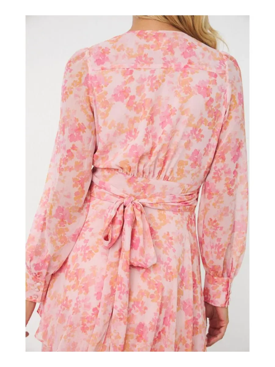 Платье-макси с цветочным принтом Romance V-Neck Long-Sleeve Floral-Print Maxi Dress CRAS — изображение 4 из 8, голубой