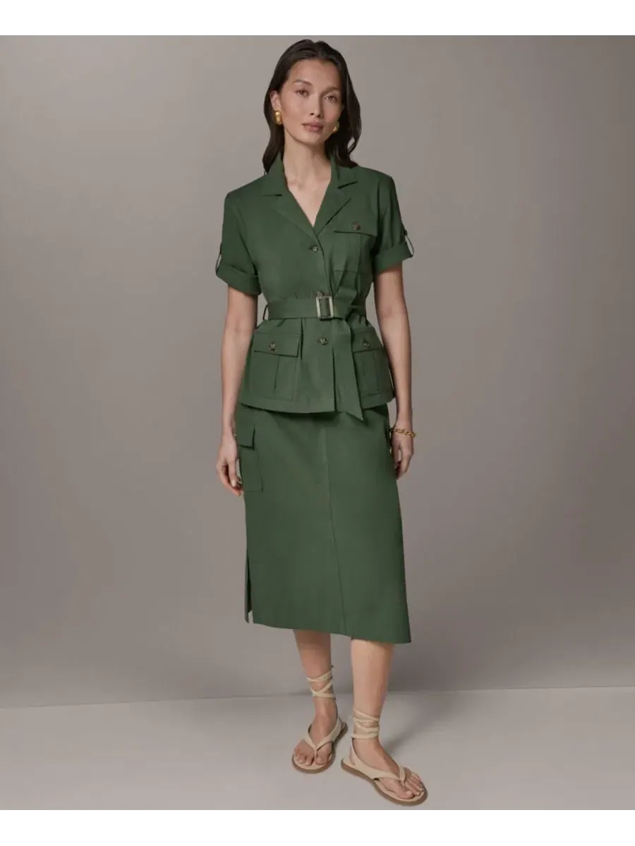 Жакет-сафари с коротким рукавом и поясом Donna Karan Weekend — зеленый