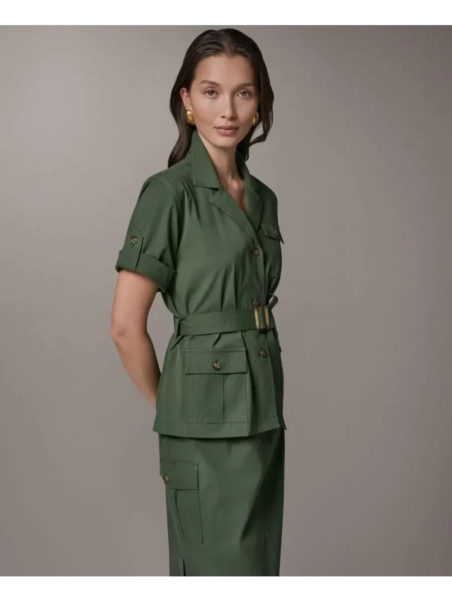 Жакет-сафари с коротким рукавом и поясом Donna Karan Weekend — изображение 3 из 8, зеленый