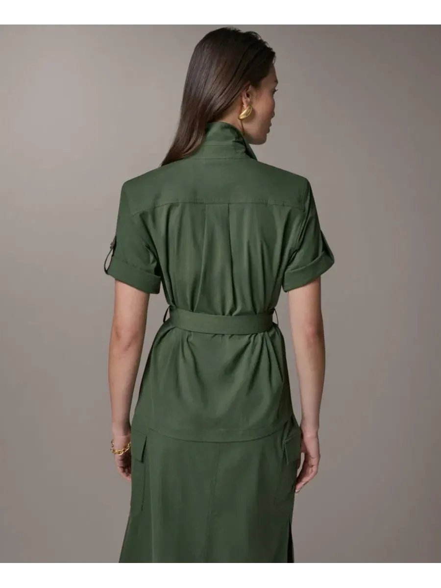 Жакет-сафари с коротким рукавом и поясом Donna Karan Weekend — изображение 5 из 8, зеленый