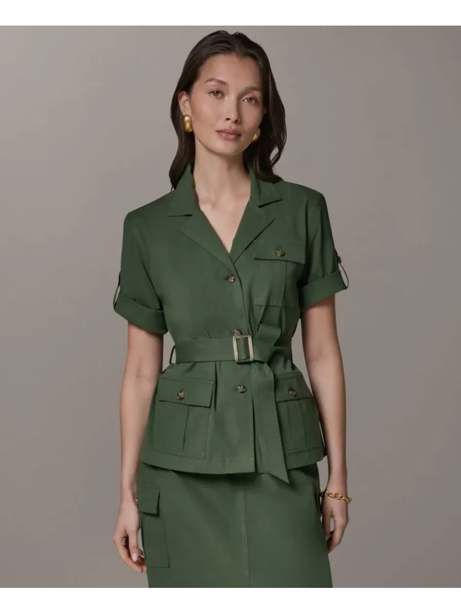 Жакет-сафари с коротким рукавом и поясом Donna Karan Weekend — изображение 8 из 8, зеленый