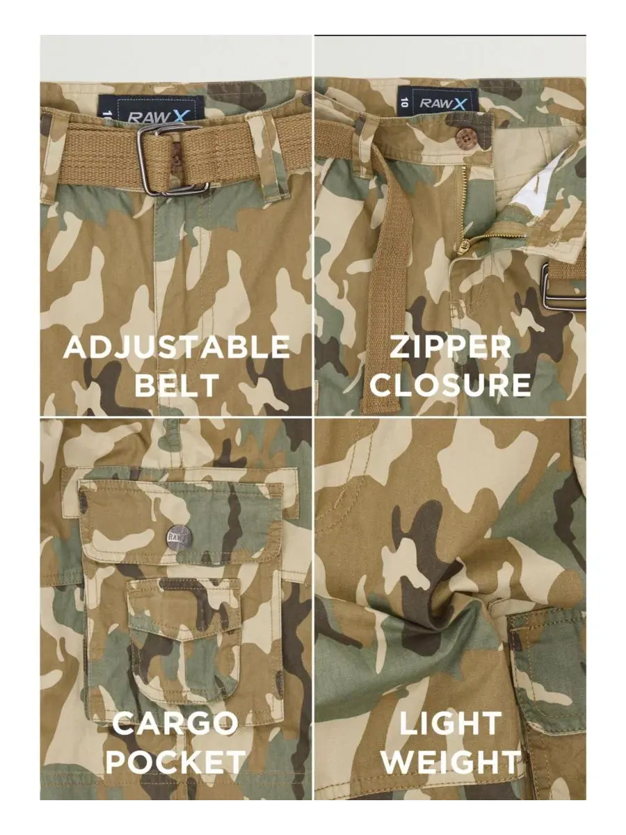 Шорты карго с ремнем Boy's Belted Twill Cargo Shorts Raw X, Desert Camo — изображение 4 из 4
