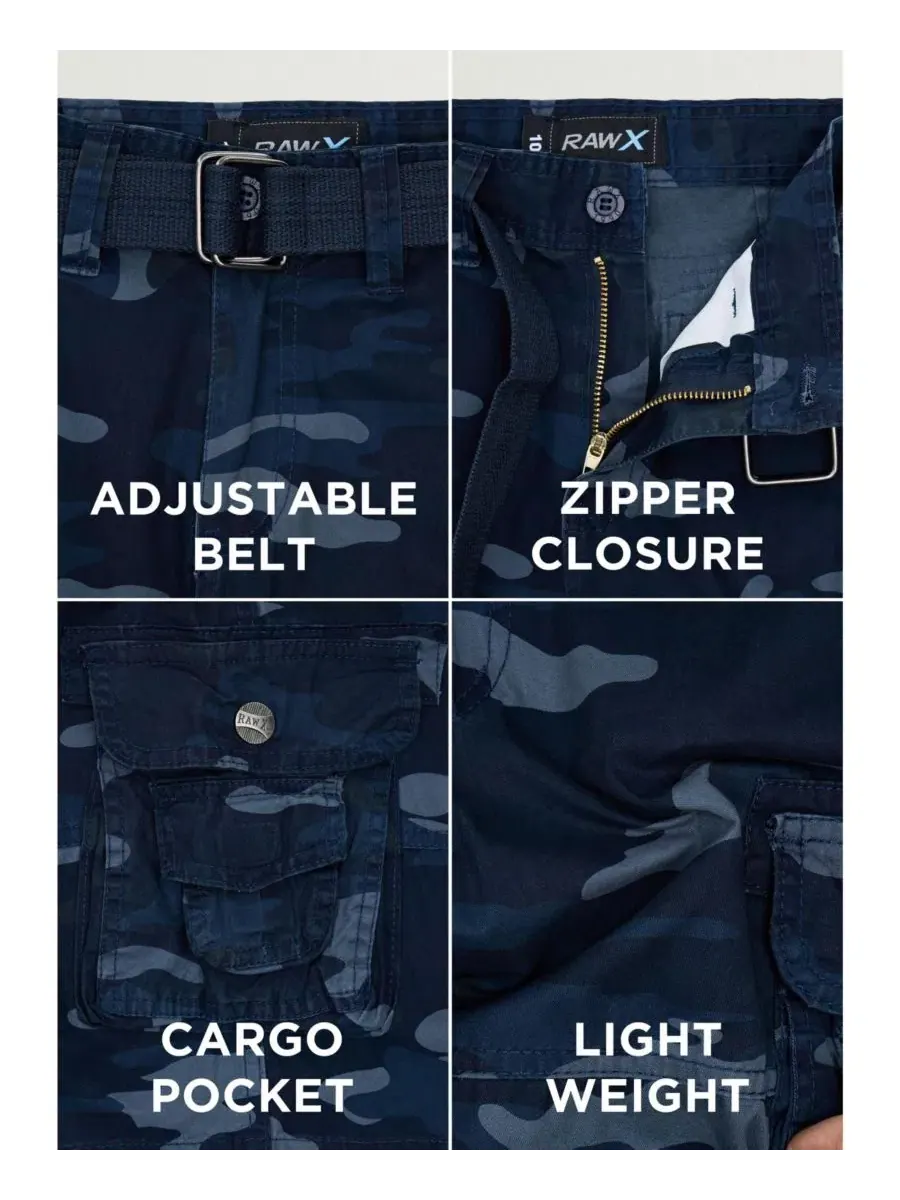 Шорты карго из твила с поясом Boy's Belted Twill Cargo Shorts Raw X — изображение 4 из 4, темно-синий