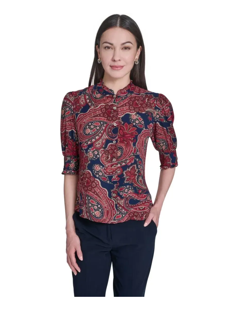 Блуза с принтом пейсли и рюшами у ворота, 3/4 рукав Tommy Hilfiger