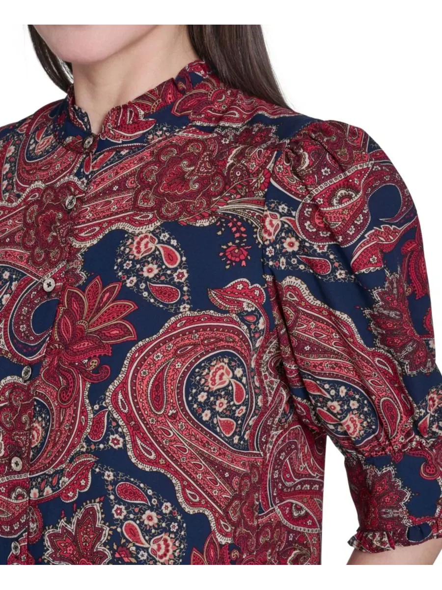 Блуза с принтом пейсли и рюшами у ворота, 3/4 рукав Tommy Hilfiger — изображение 4 из 6, мульти
