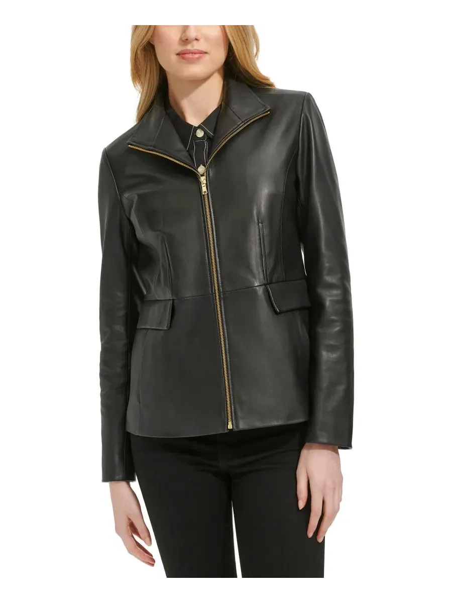 Кожаная куртка с воротником-крыло Petite Wing Collar Leather Jacket Cole Haan