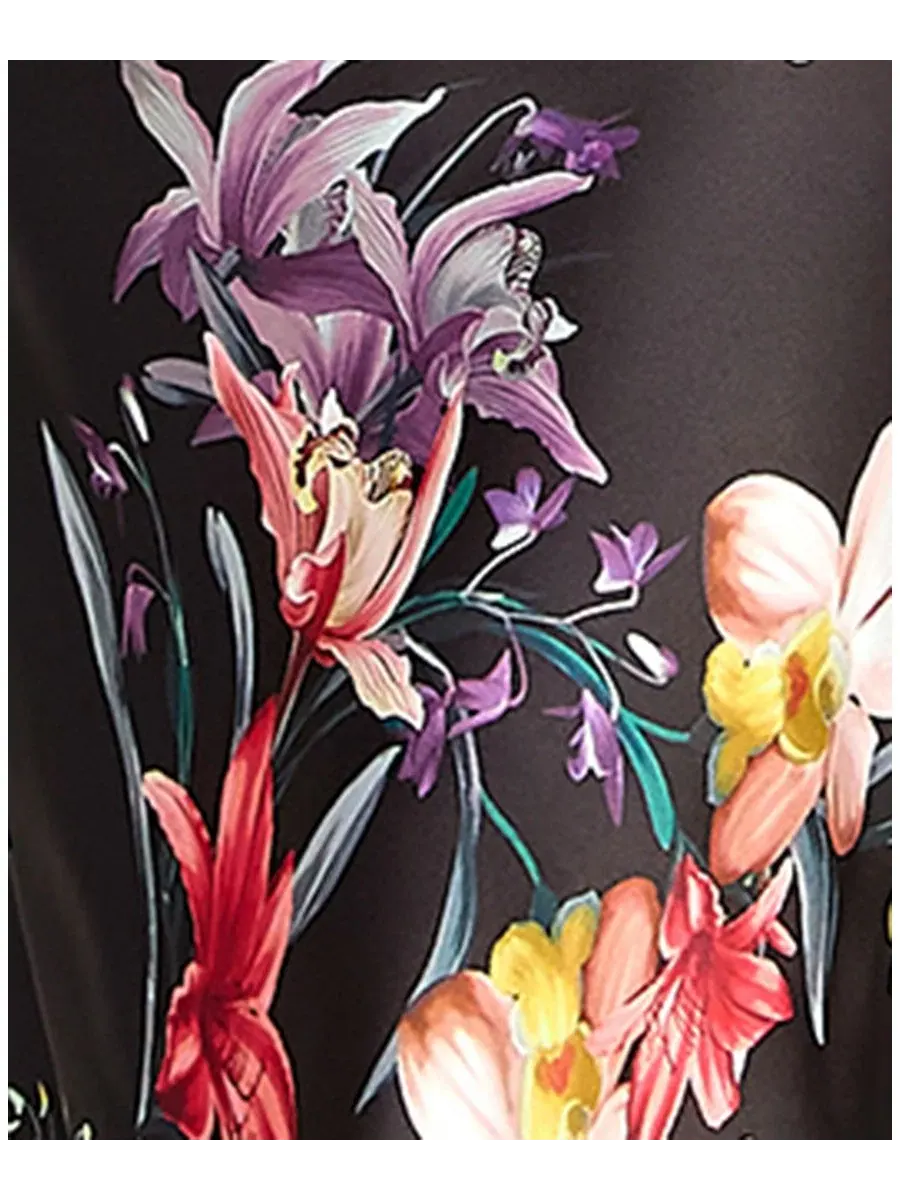 Платье с открытой спиной и завязками сзади, модель Printed Cowl Neck Dress KATIA RAE — изображение 4 из 5, черный мульти