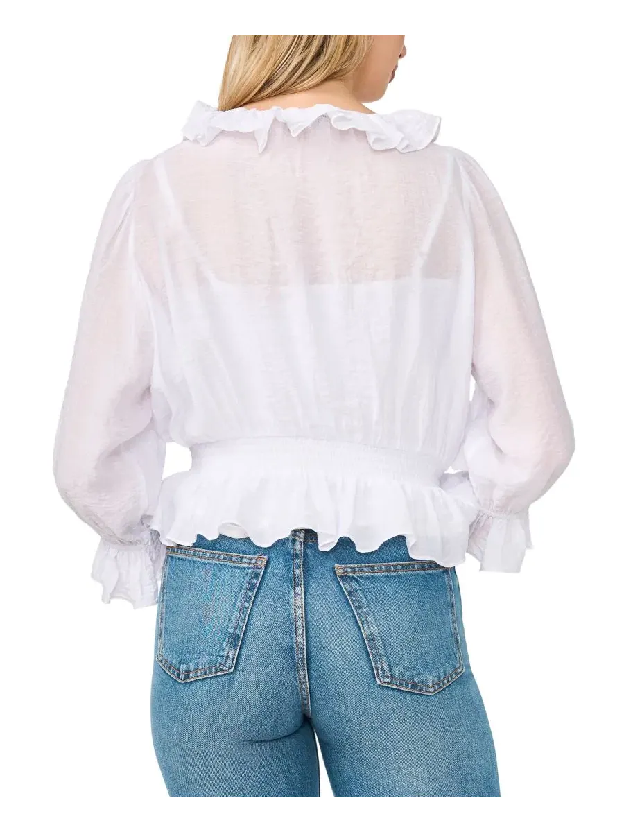 Блузка с галстуком и воланами Long Sleeve Sam & Jess — изображение 3 из 4, яркий белый/белый
