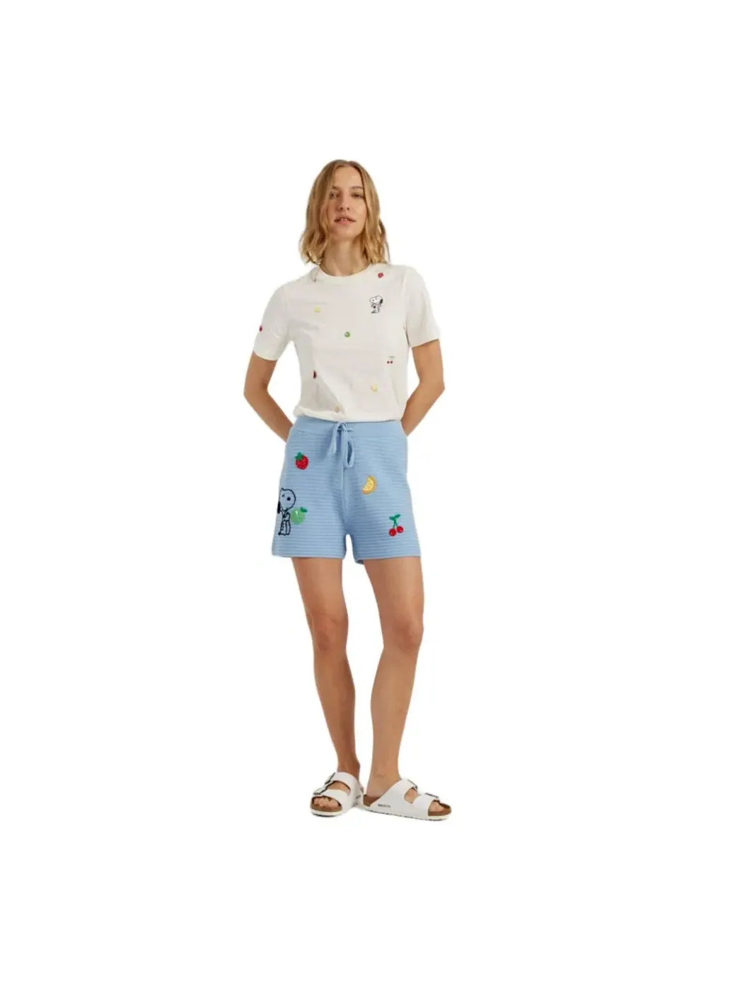 Комплект из футболки и шорт с вышивкой Snoopy, Snoopy Crochet Set Chinti & Parker — изображение 2 из 4, светлый синий