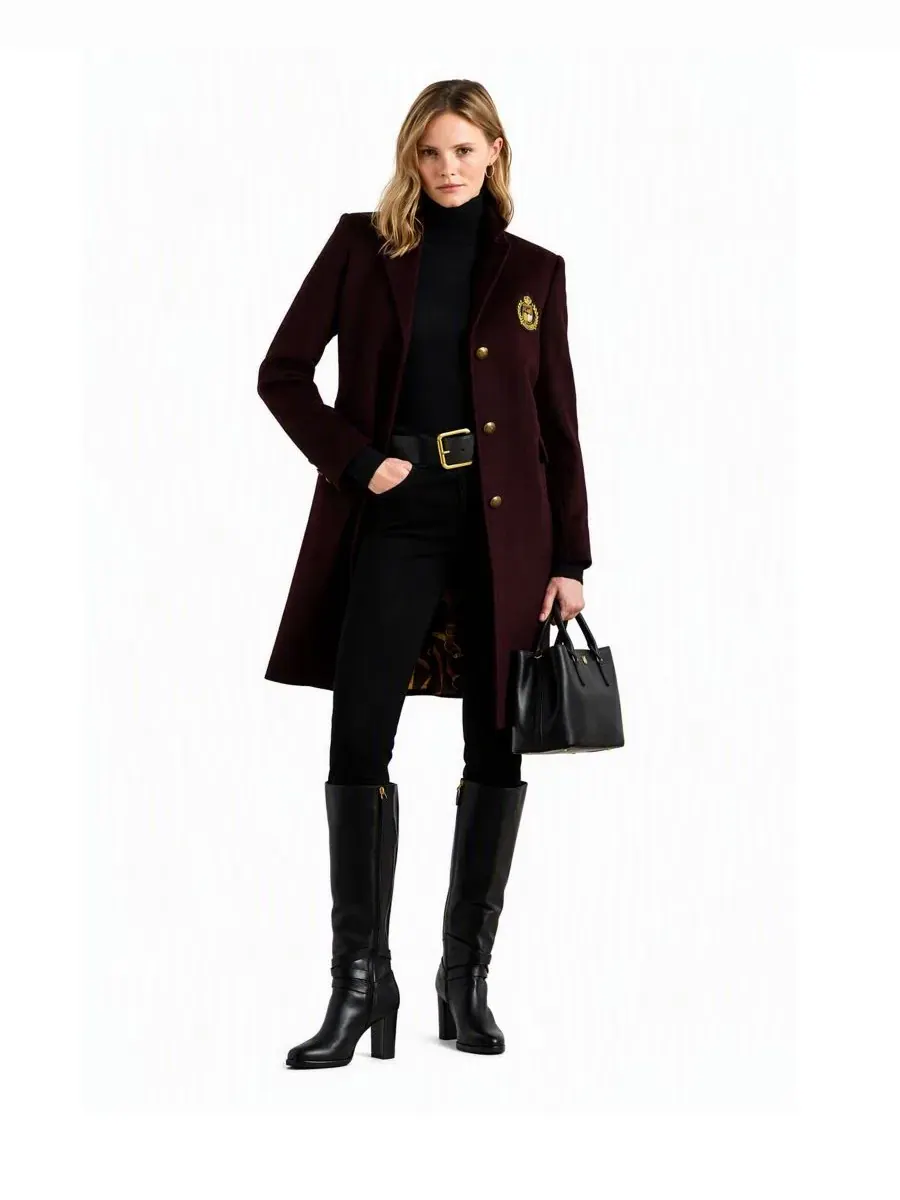 Пальто женское однобортное с воротником, на пуговицах, из шерстяной смеси Lauren Ralph Lauren — изображение 1 из 4, черный