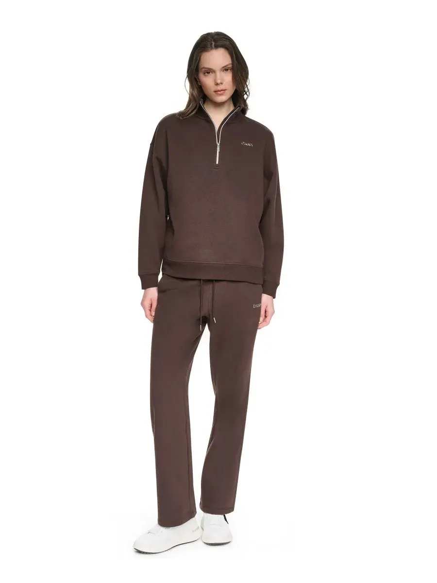 Свитшот с металлическим логотипом и высоким воротником DKNY Sport — изображение 2 из 10, эспрессо