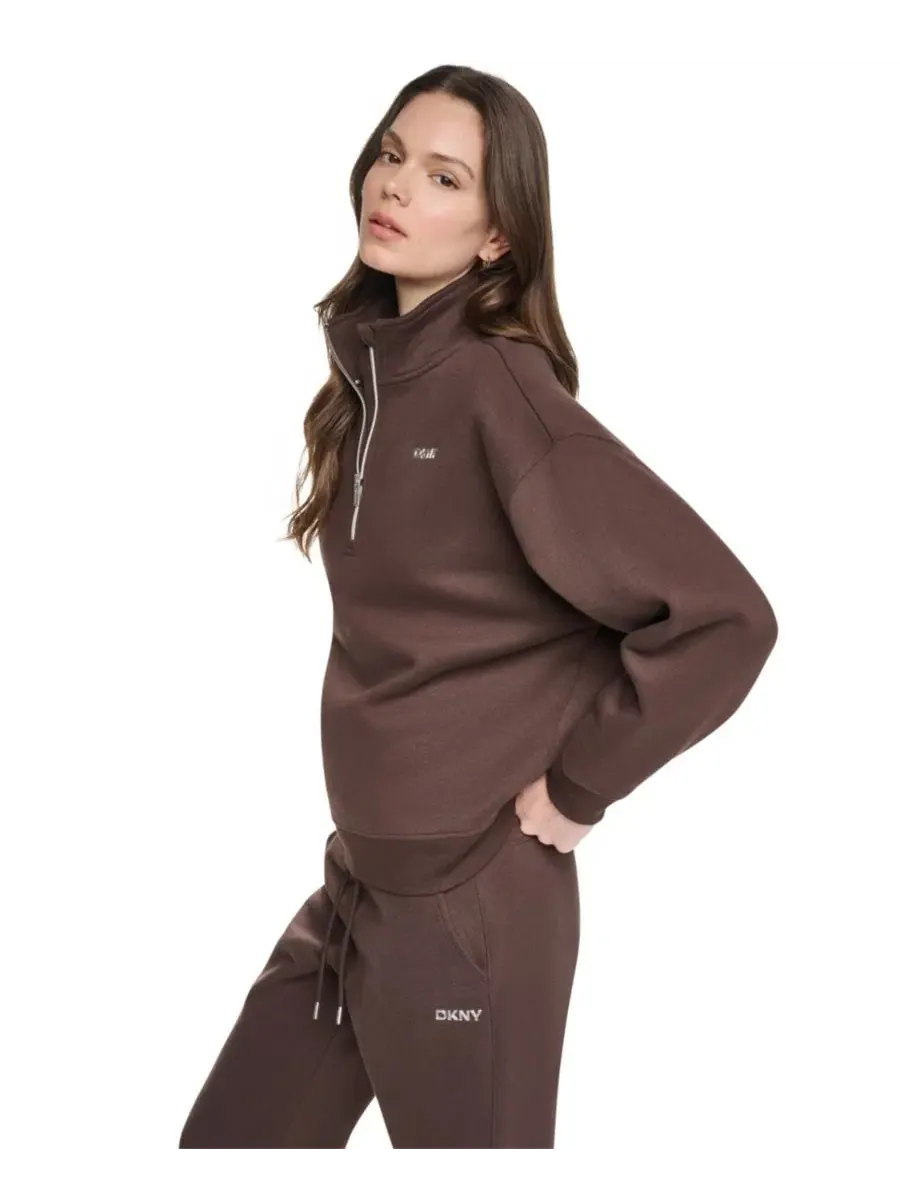 Свитшот с металлическим логотипом и высоким воротником DKNY Sport — изображение 3 из 10, эспрессо