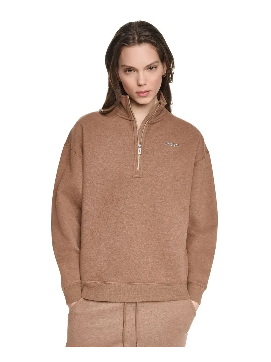 Свитшот с четверть-молнией и металлическим логотипом, модель Metallic Bubble Logo DKNY Sport — изображение 1 из 11