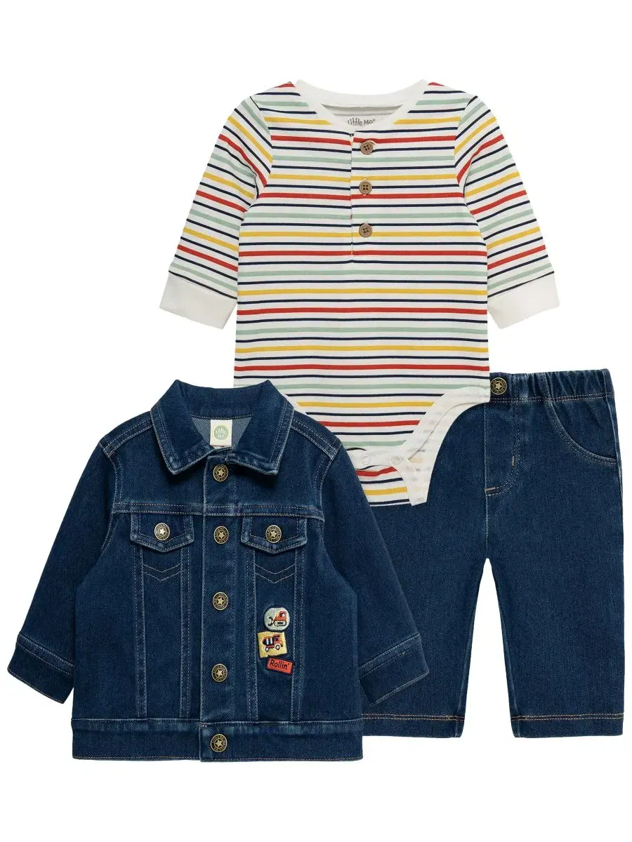 Комплект из боди, куртки и брюк Construction Crewneck Little Me — синий