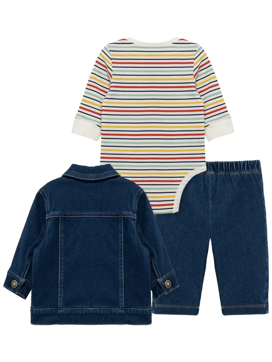 Комплект из боди, куртки и брюк Construction Crewneck Little Me — изображение 2 из 6, джинсовый синий