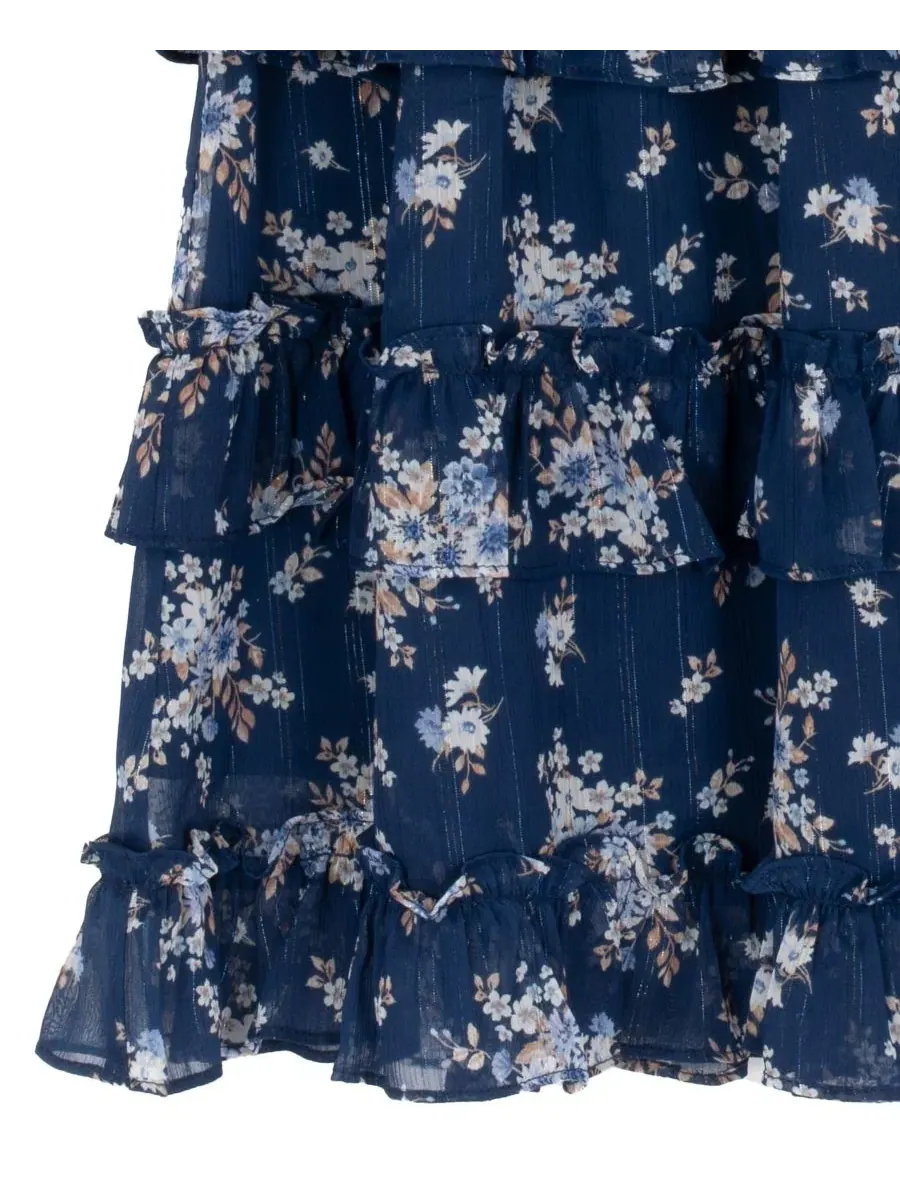Платье миди с принтом, с пышными рукавами, модель Printed Lurex Chiffon Puff Sleeve Tiered Midi — изображение 7 из 7