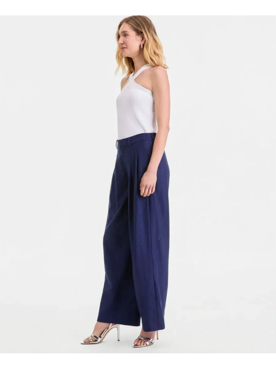 Брюки широкие с пайетками в полоску Sequin Pinstripe Wide-Leg Pants I.N.C. International Concepts — изображение 4 из 5