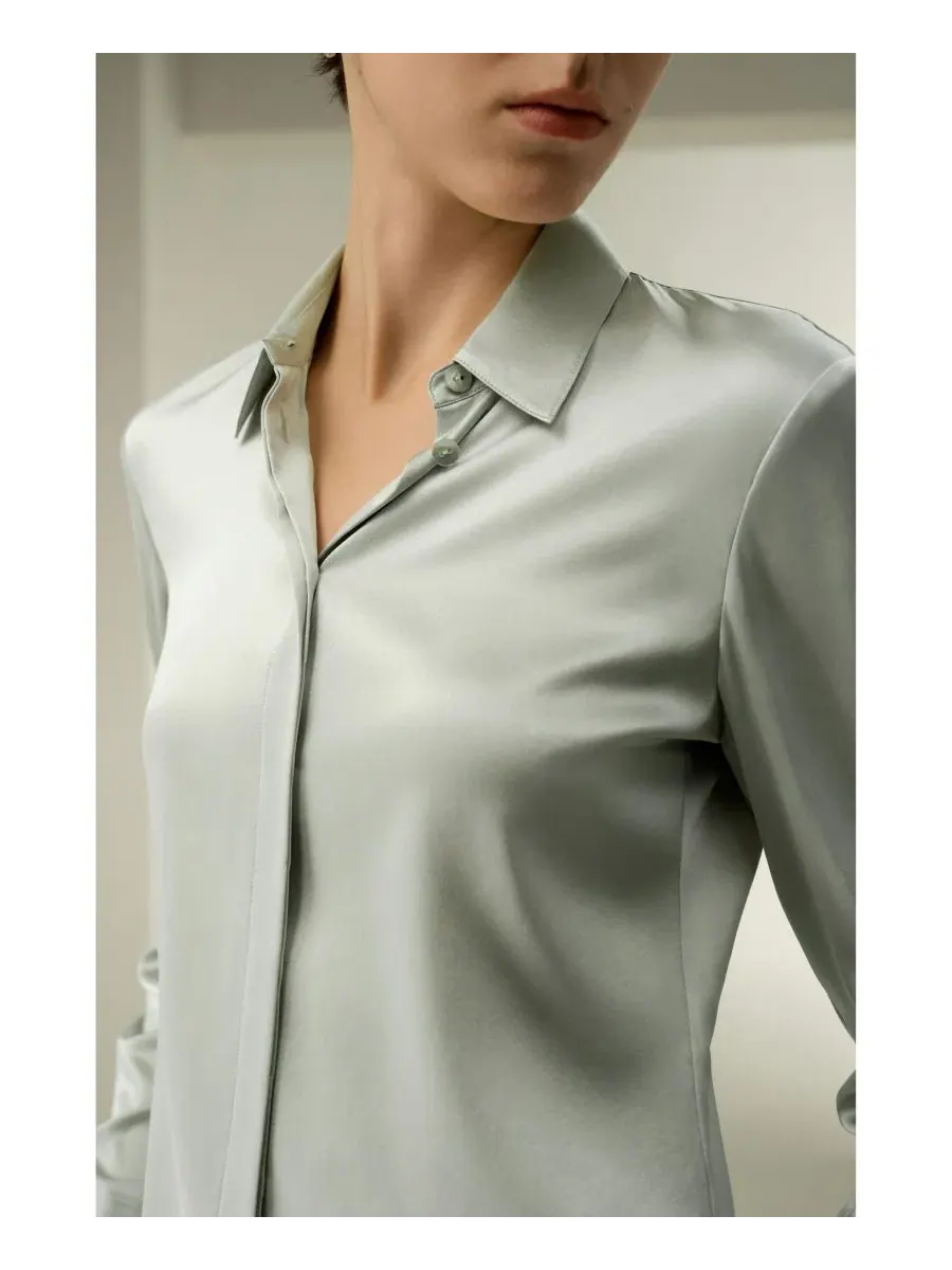 Шелковая рубашка с воротником Slim Fit LILYSILK — изображение 5 из 6, серебристый