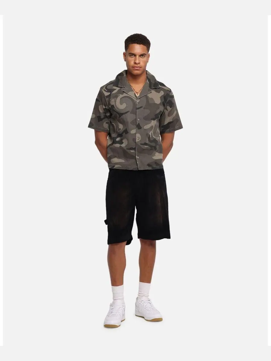 Мужская рубашка с принтом камуфляж, модель Washed Camo Button Up XXIII — изображение 2 из 5, зеленый