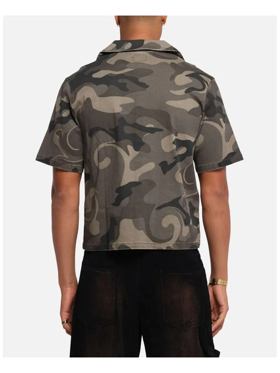 Мужская рубашка с принтом камуфляж, модель Washed Camo Button Up XXIII — изображение 3 из 5, зеленый